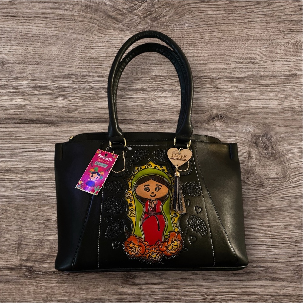 Vegan Handbag, Our Lady of Guadalupe, Black Handbag, Vegan Bag, Women’s Bag,